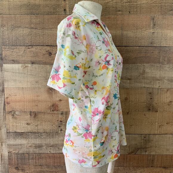 Vintage 1970s Pullover Collared V-neck Abstract Floral Blouse Sz M - Picture 3 of 6